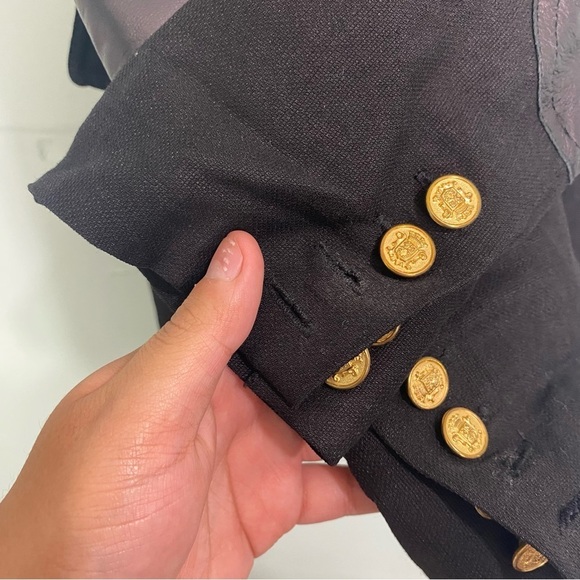 Smythe Black Linen‎ Blend Elbow Patch Equestrian Blazer Jacket Sz 4 - Picture 5 of 10